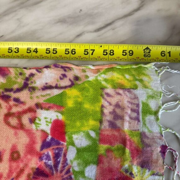 Scarf Multicolor Abstract Art Shawl Wrap 4'' Fringe 60" Green Red Pink Boho - Picture 8 of 8